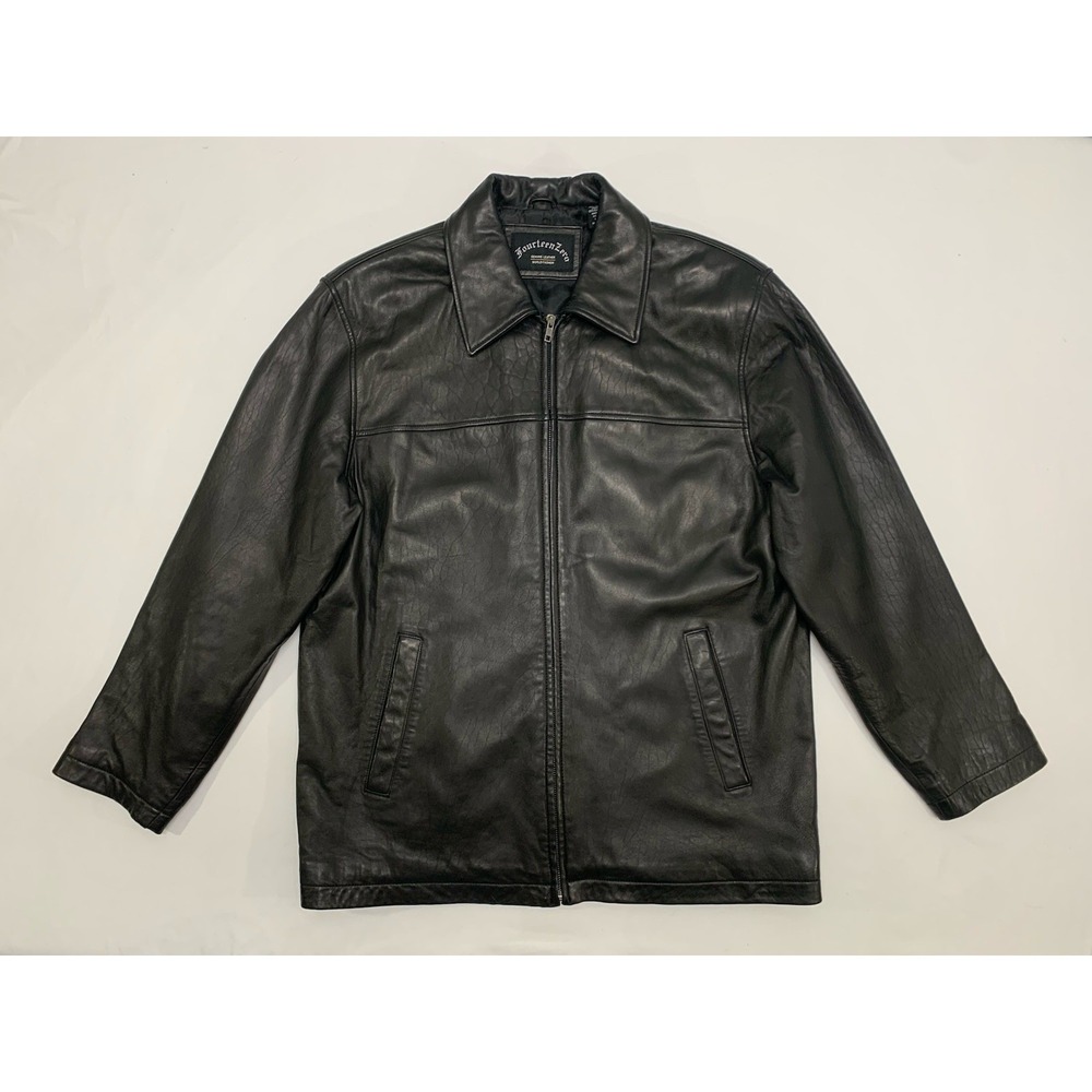 VTG 90s Y2K Fourteen Zero Mid-Length Lined Insulated Soft Black Leather Jacket M